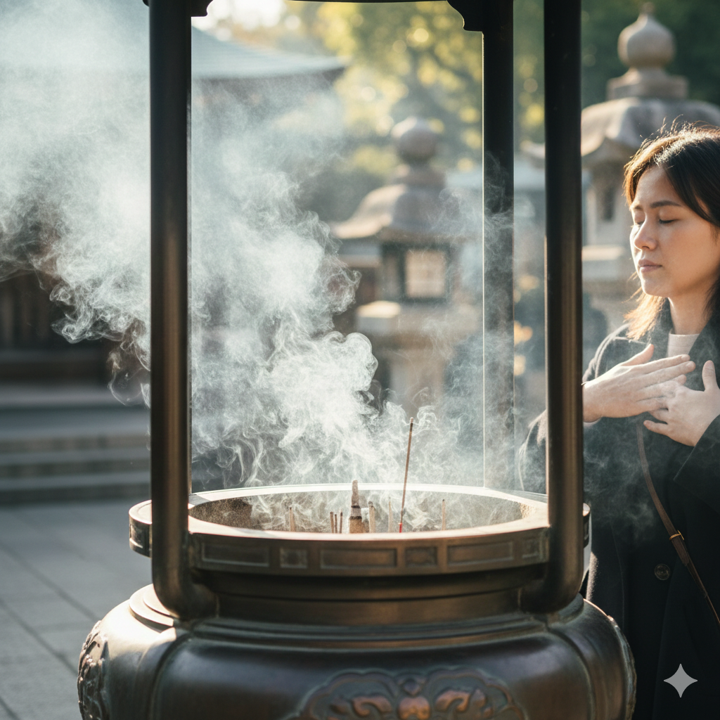 常香炉の煙で身を清める